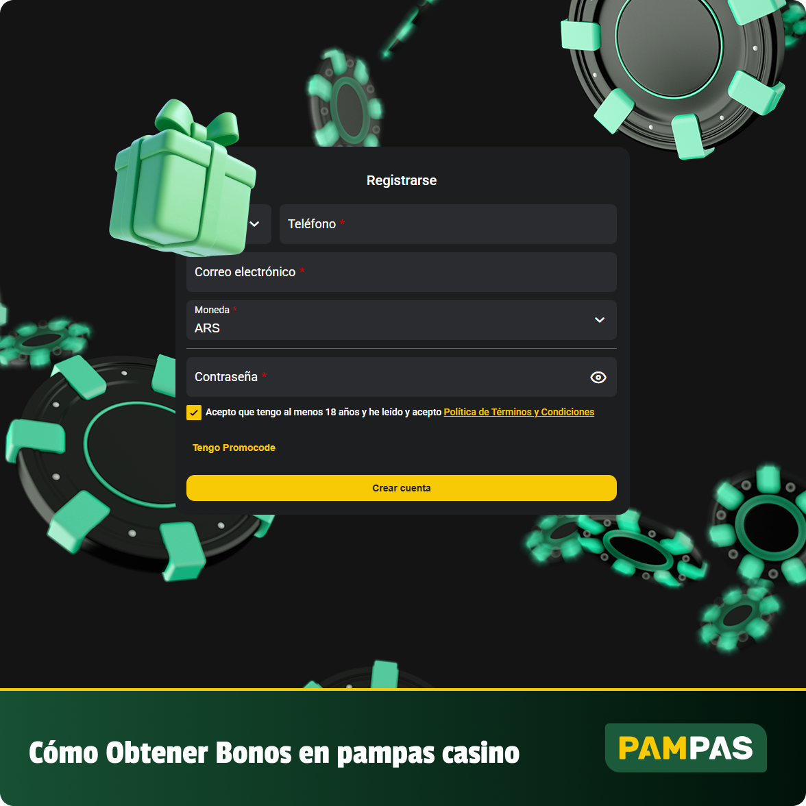 Para obtener bonos de Pampas Casino, los jugadores argentinos deben registrarse.