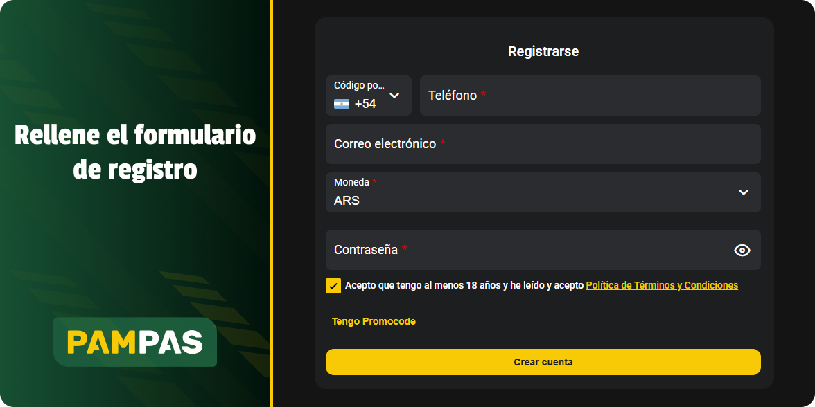 Abre el Formulario de Inscripción y completa tu email y teléfono móvil - Pampas