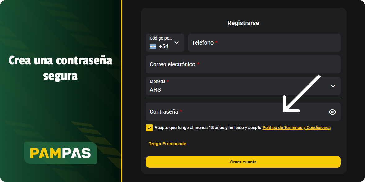 Crea una contraseña segura - Registro Pampas
