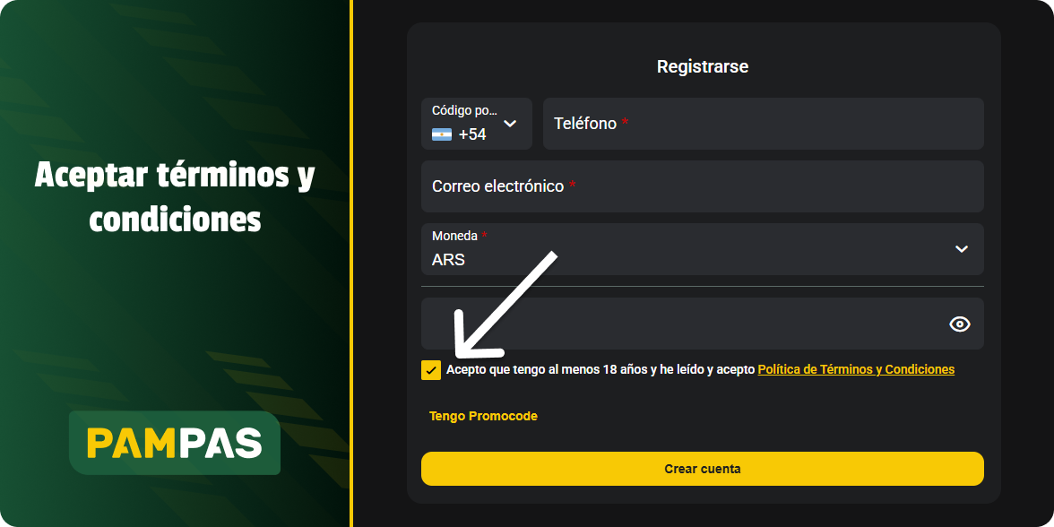 Acepto términos y condiciones - Registro Pampas Argentina