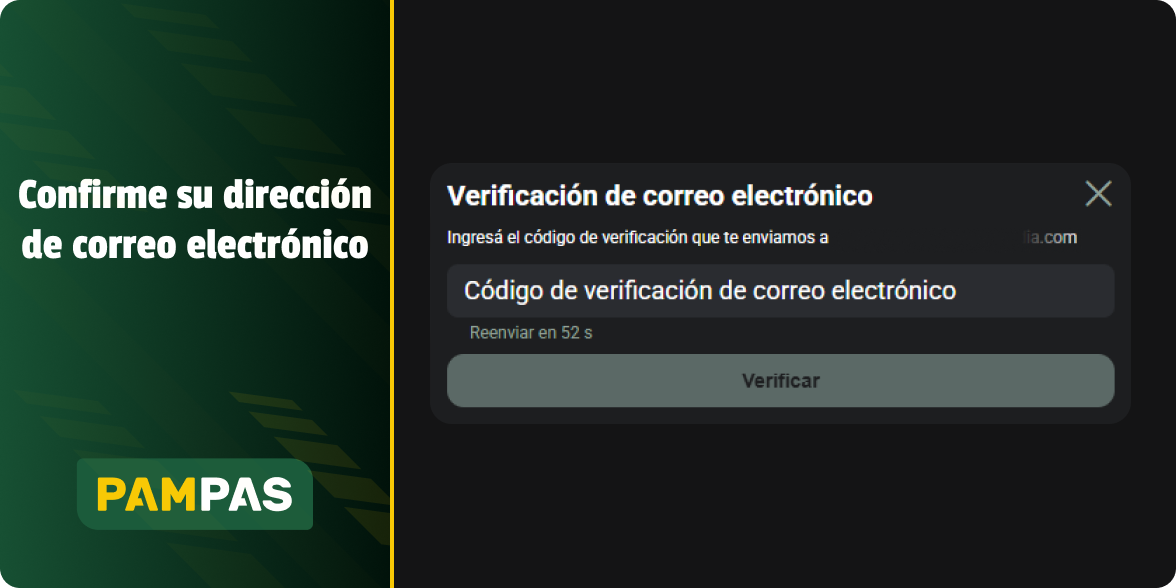 Verifica tu email completando el código del mail - Pampas Argentina