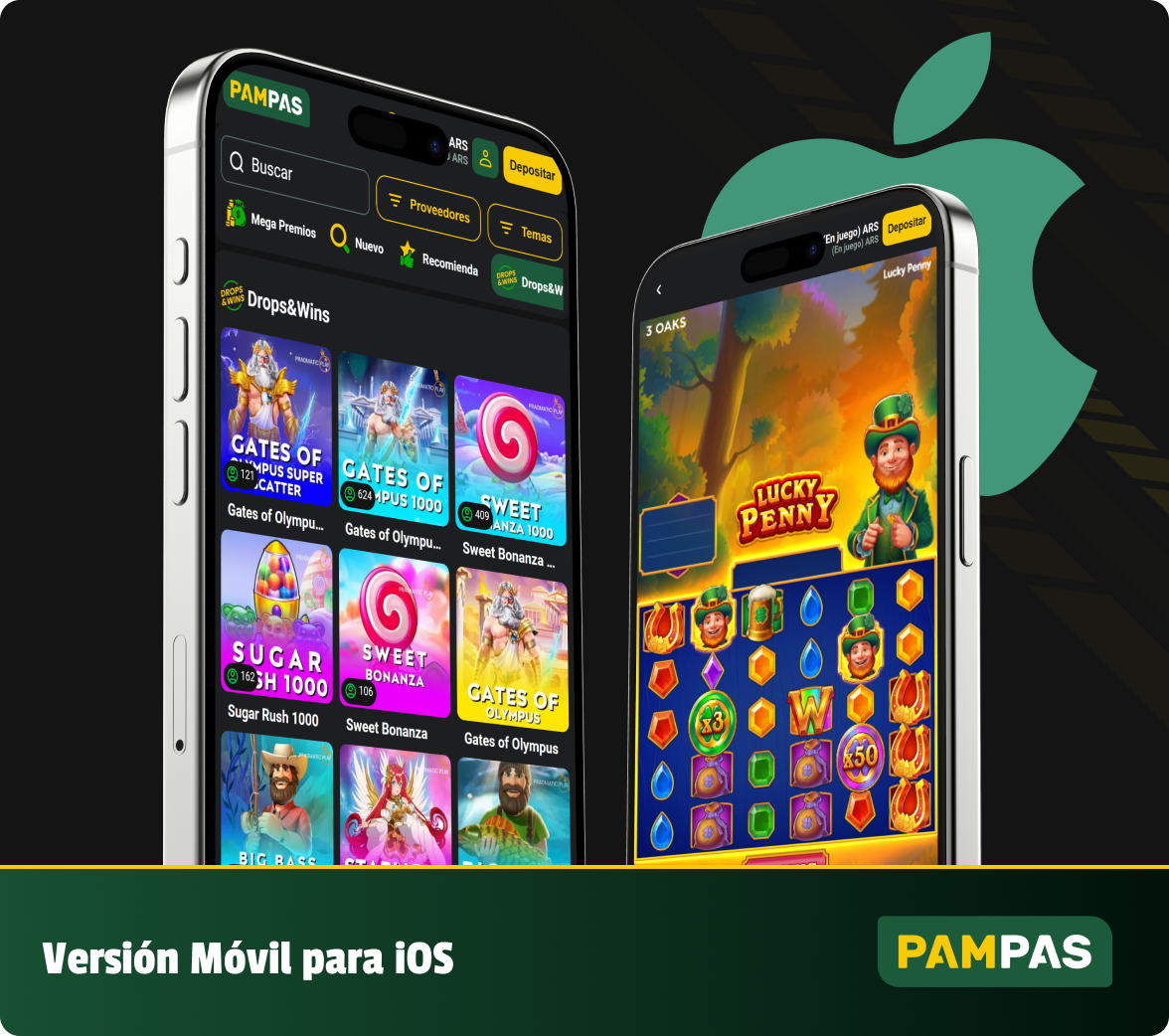 El casino Pampas está disponible en iOS como aplicación guardada en la pantalla de inicio.